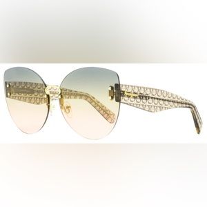 SALVATORE FERRAGAMO BUTTERFLY SUNGLASSES SF208S 706 GOLD/TRANSPARENT SAND 65MM
